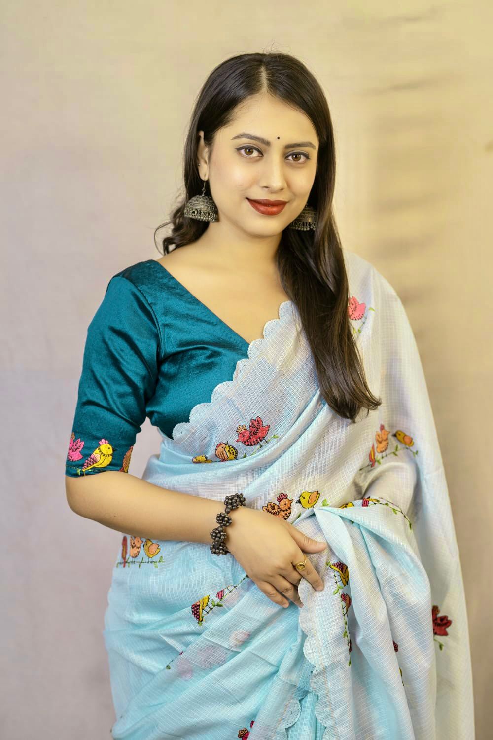 CELESTE Color Kota Silk Saree with Bird Style Embroidery