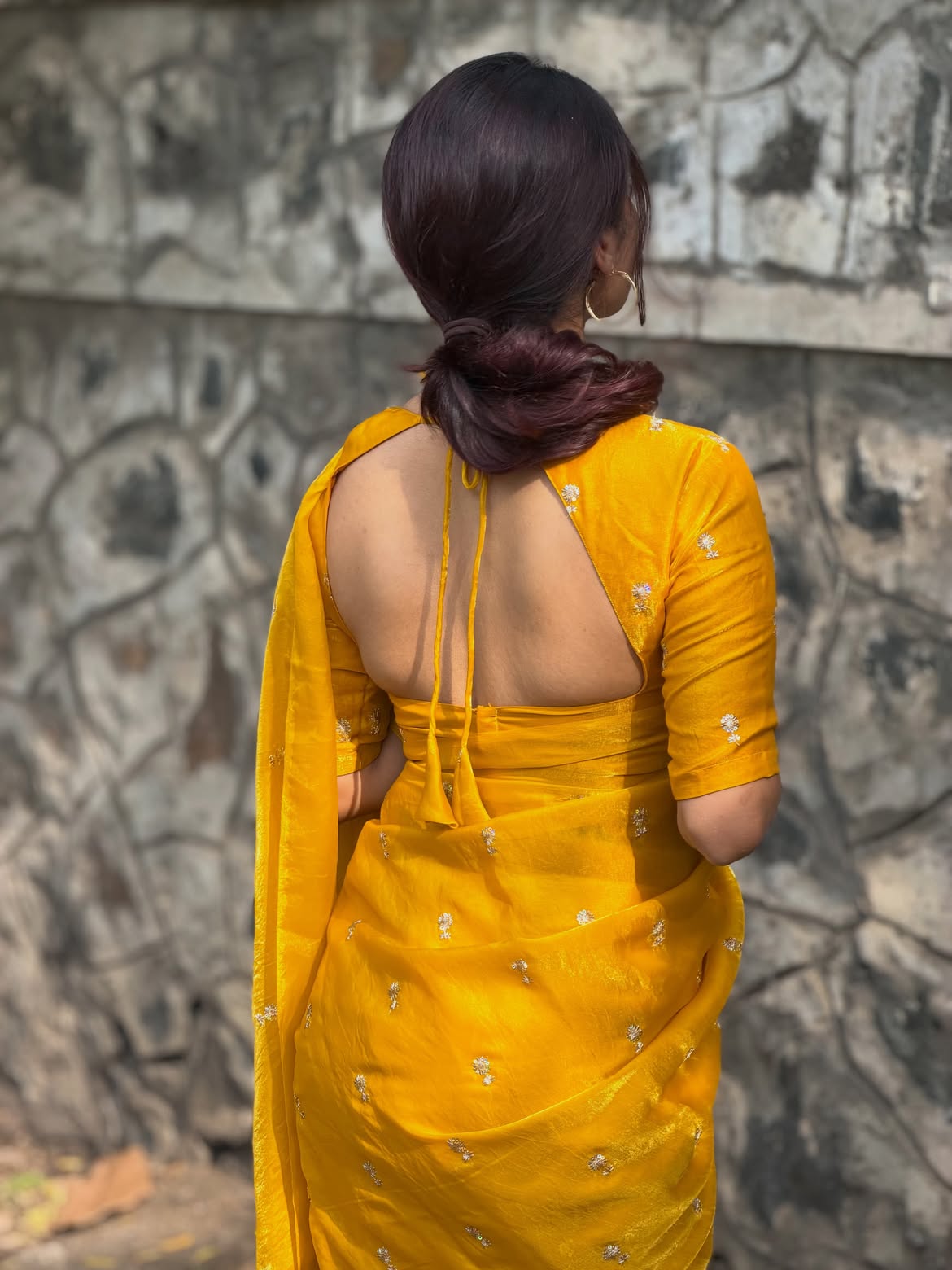 MUSTARD YELLOW Color Stardust Satin Saree