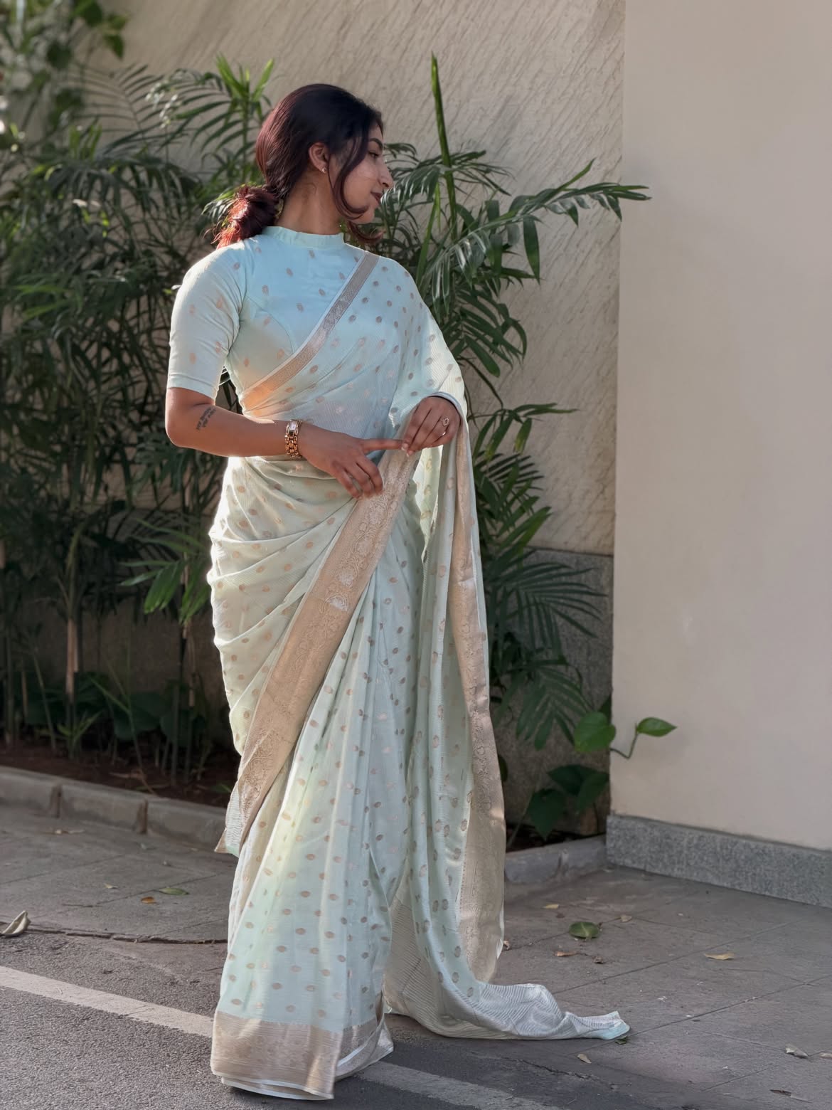 PASTEL BLUE Color Pure Chinnon Viscose Saree