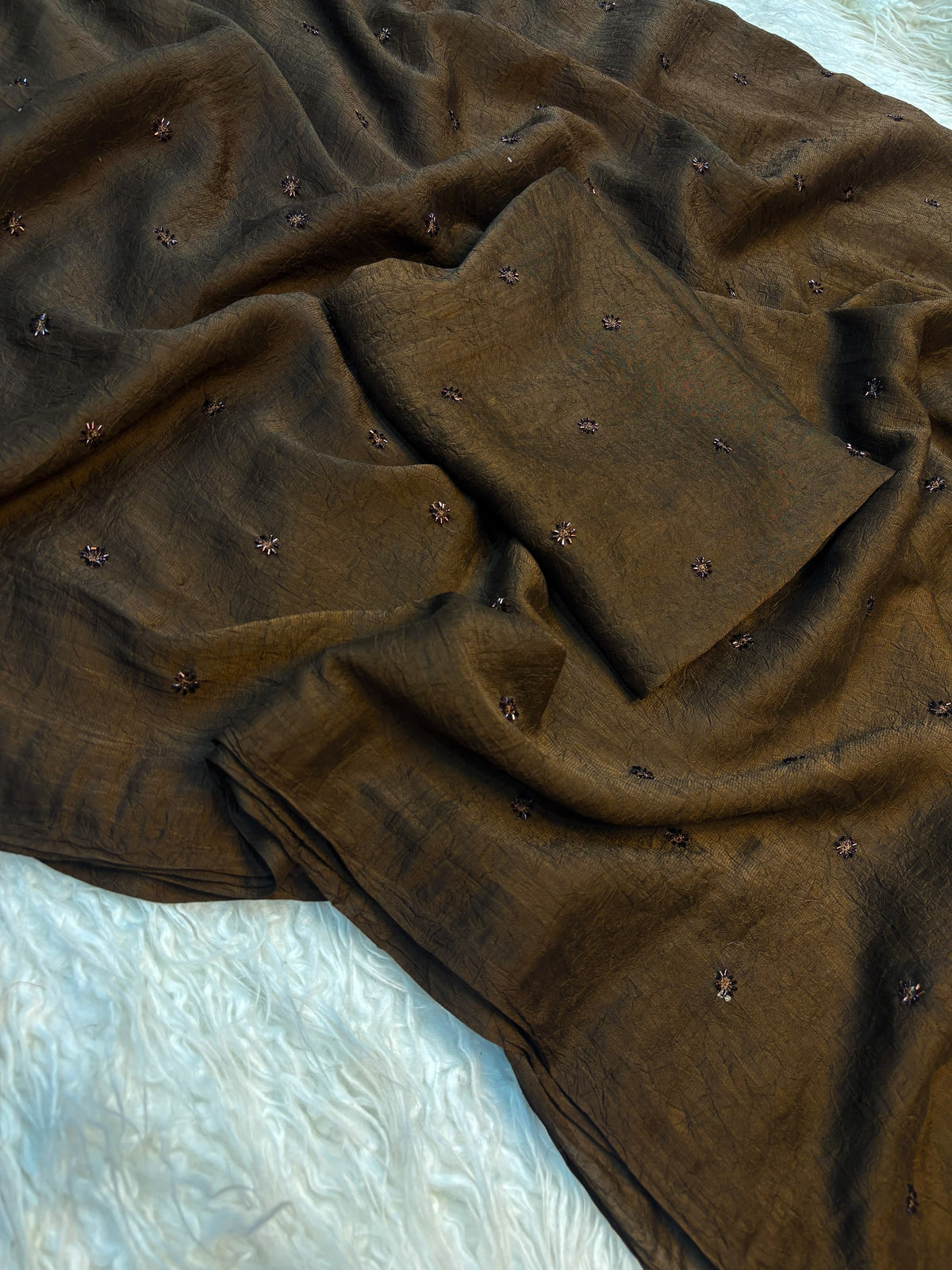 COFFEE BROWN Color Crush Chiffon Saree