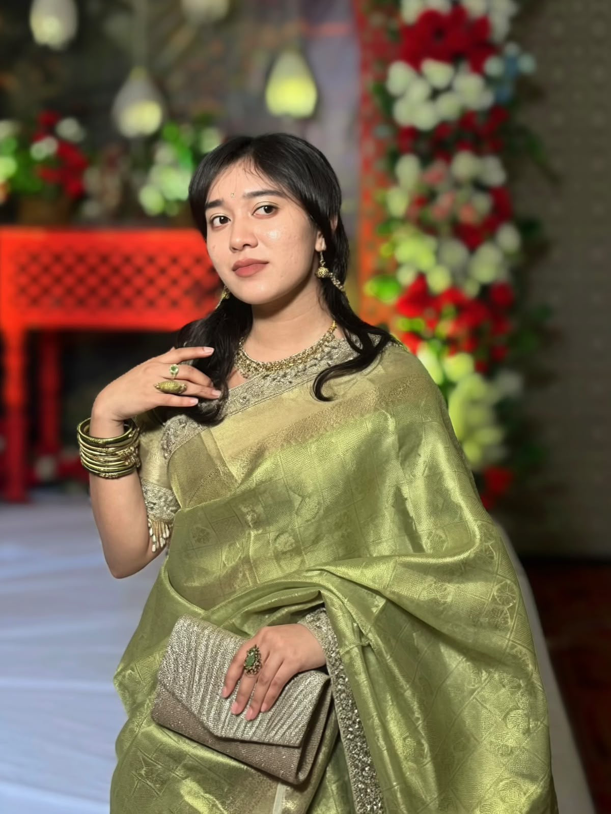 FROSTING PISTACHIO COLOR Soft Banarasi Tissue Silk Saree