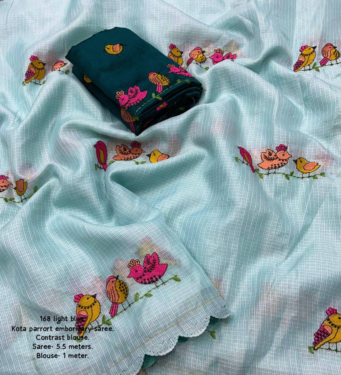 CELESTE Color Kota Silk Saree with Bird Style Embroidery