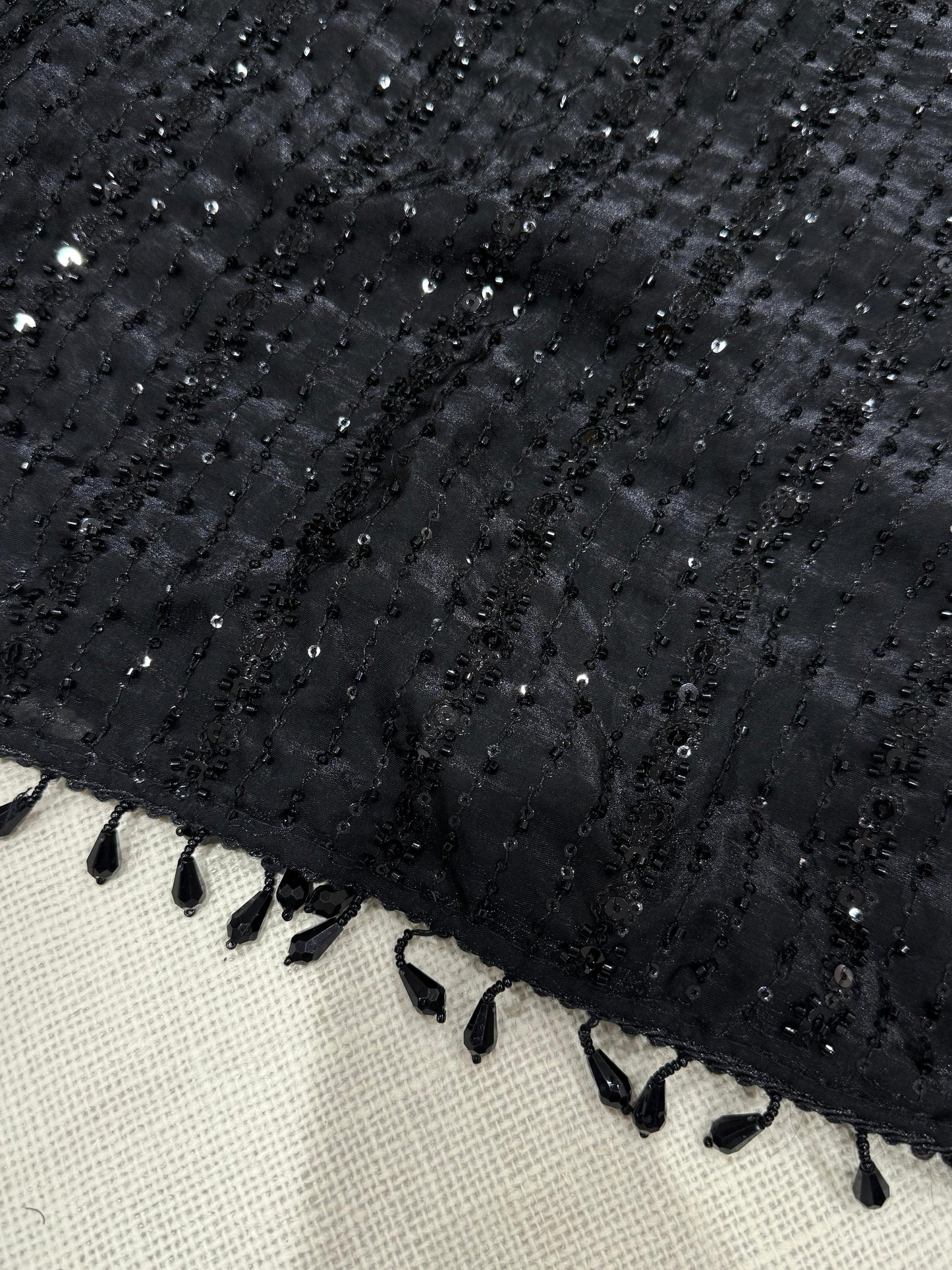 JET BLACK Color Fendi Satin Saree