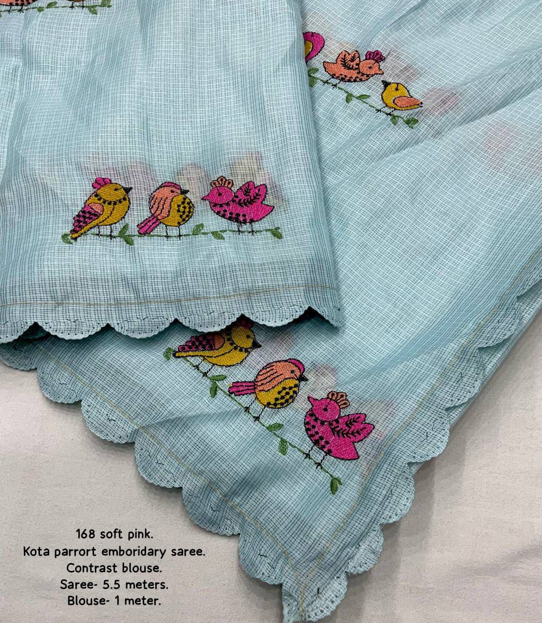 CELESTE Color Kota Silk Saree with Bird Style Embroidery