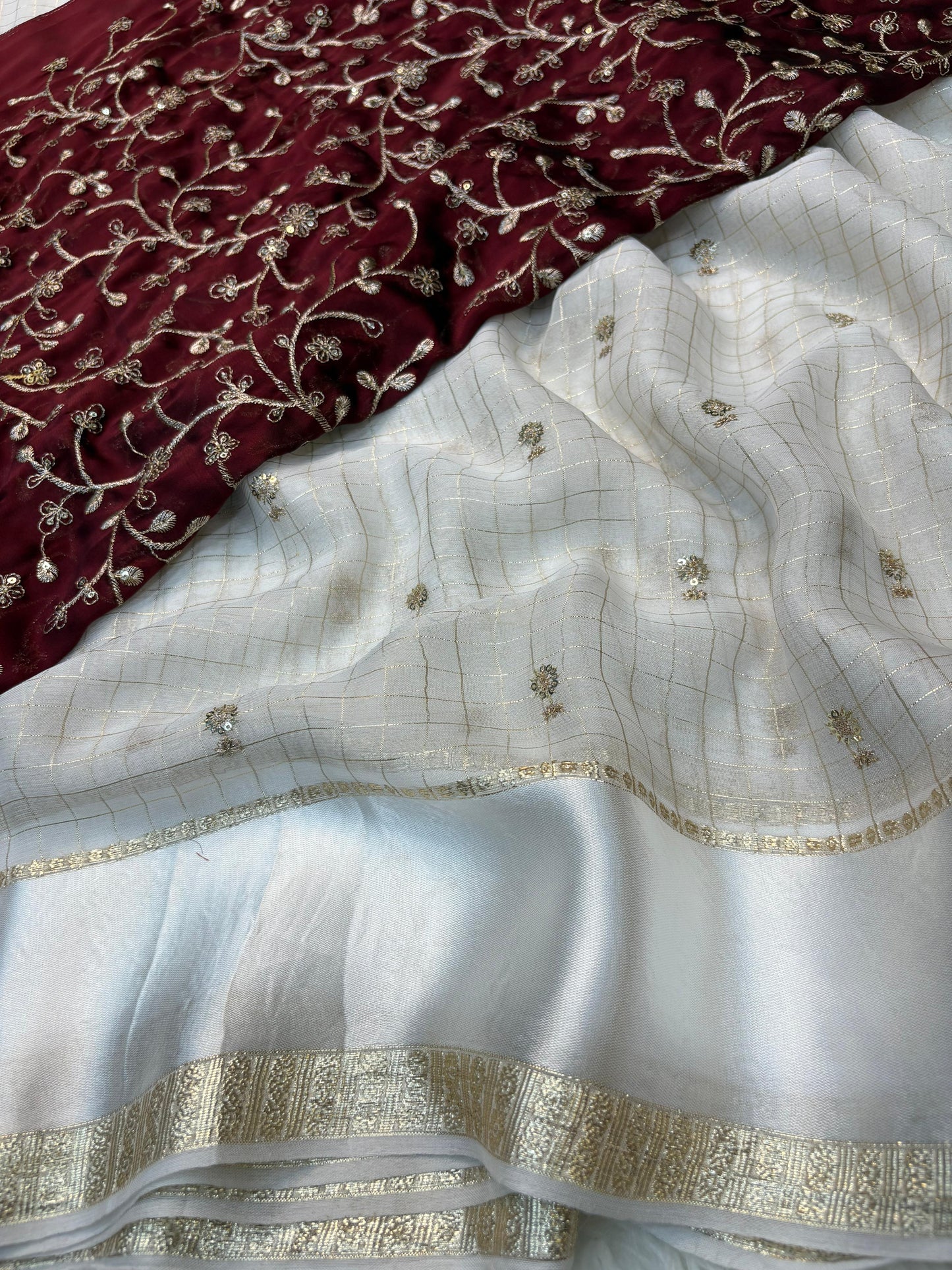Viscose Georgette Saree Jari lining and Embroidery Work