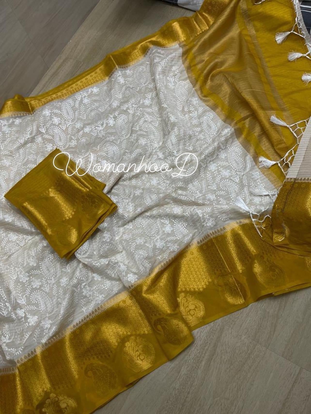 Georgette Saree Chikankari work combine with Fancy Design Pallu and Border