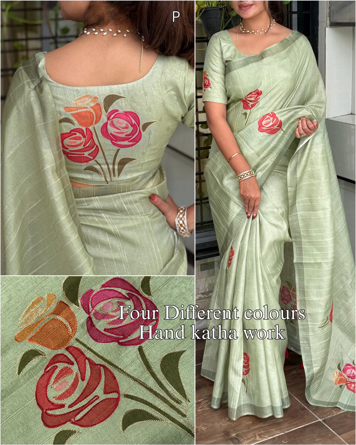 PASTEL SAGE GREEN Linen Cotton Saree