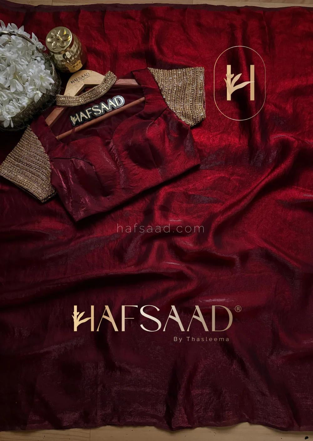 DUSKY MAROON Stardust Satin Saree with Heavy Designed Blouse Piece