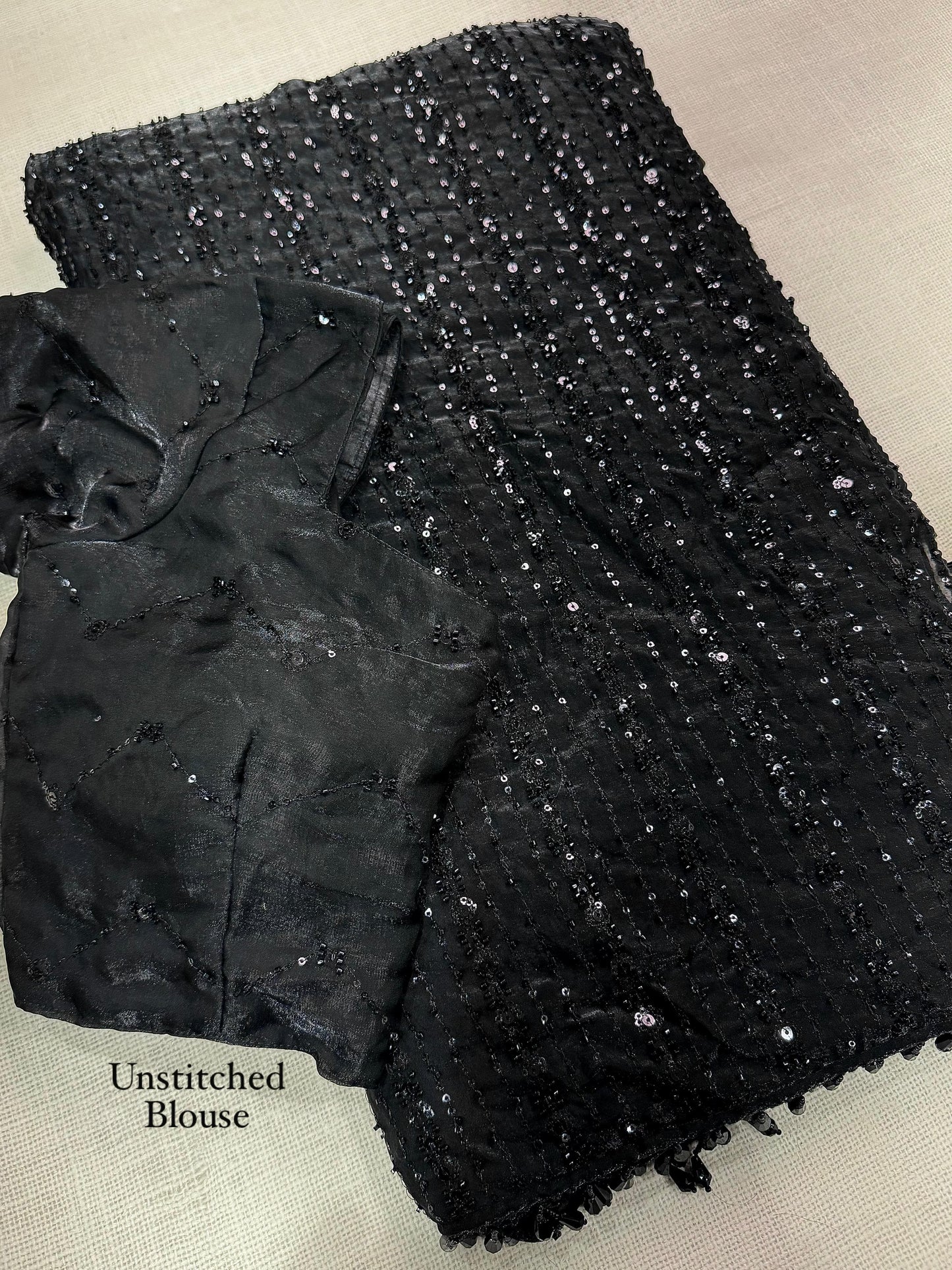 JET BLACK Color Fendi Satin Saree