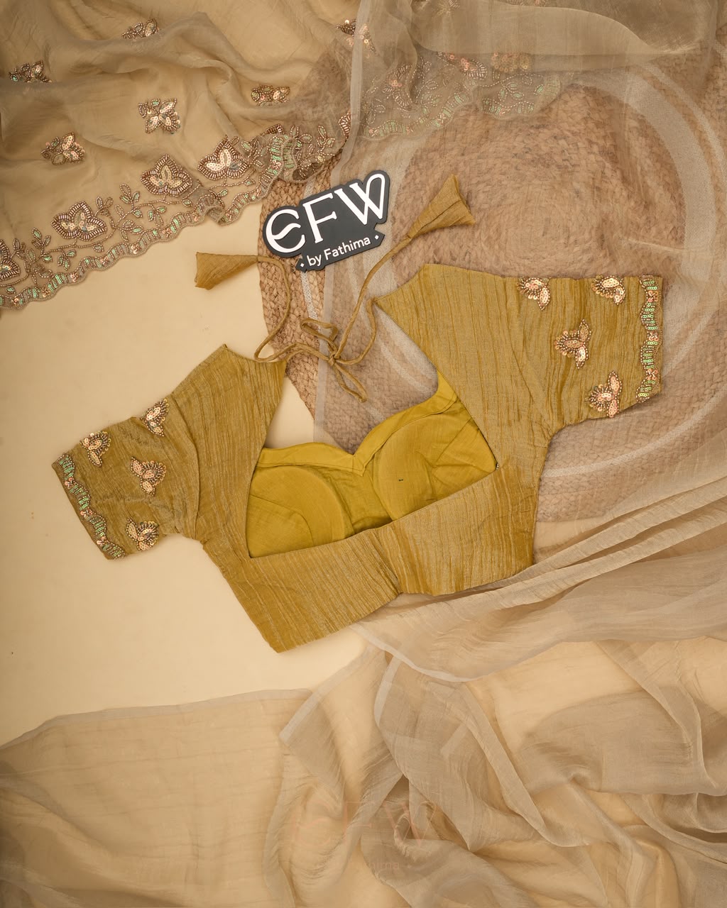 CHAMPAGNE BEIGE Color Tissue Chiffon Saree