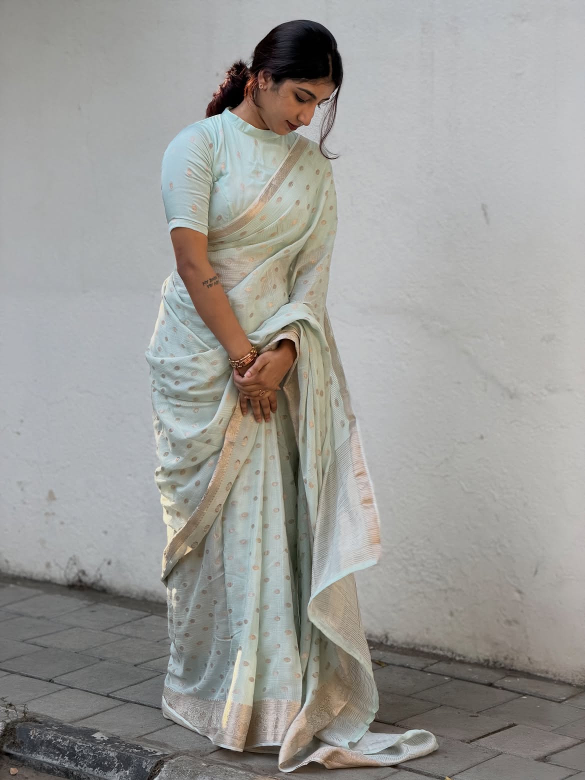 PASTEL BLUE Color Pure Chinnon Viscose Saree