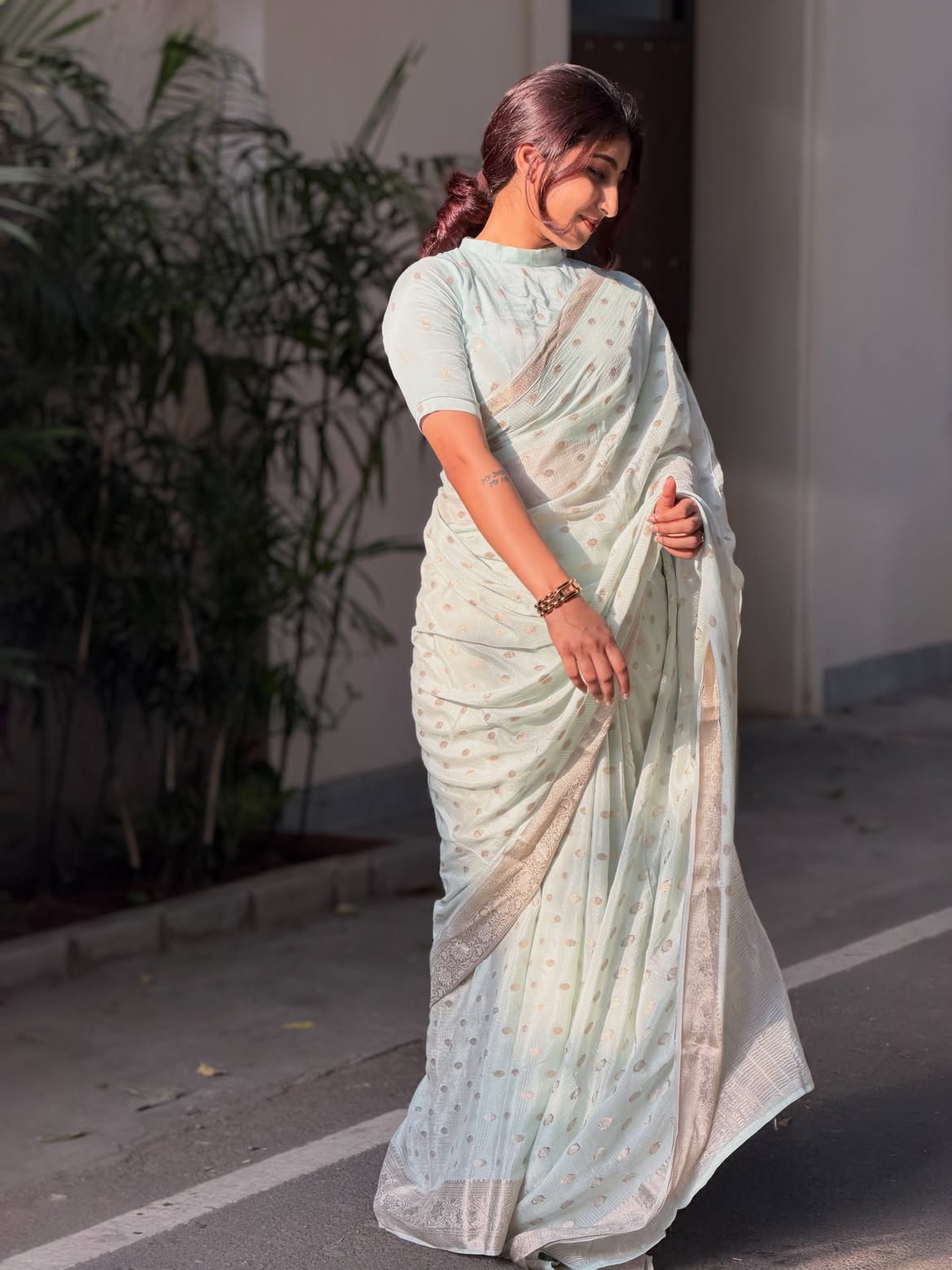 PASTEL BLUE Color Pure Chinnon Viscose Saree