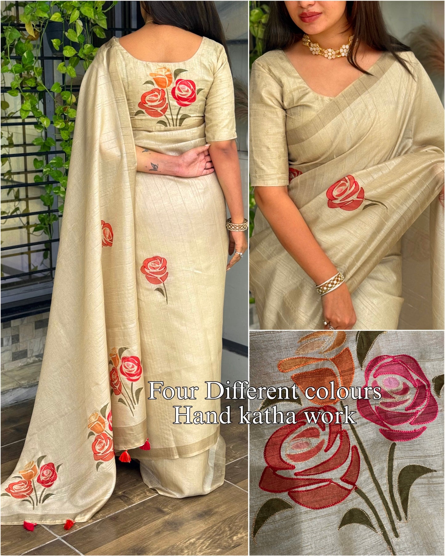 IVORY BEIGE COLOR Linen Cotton Saree