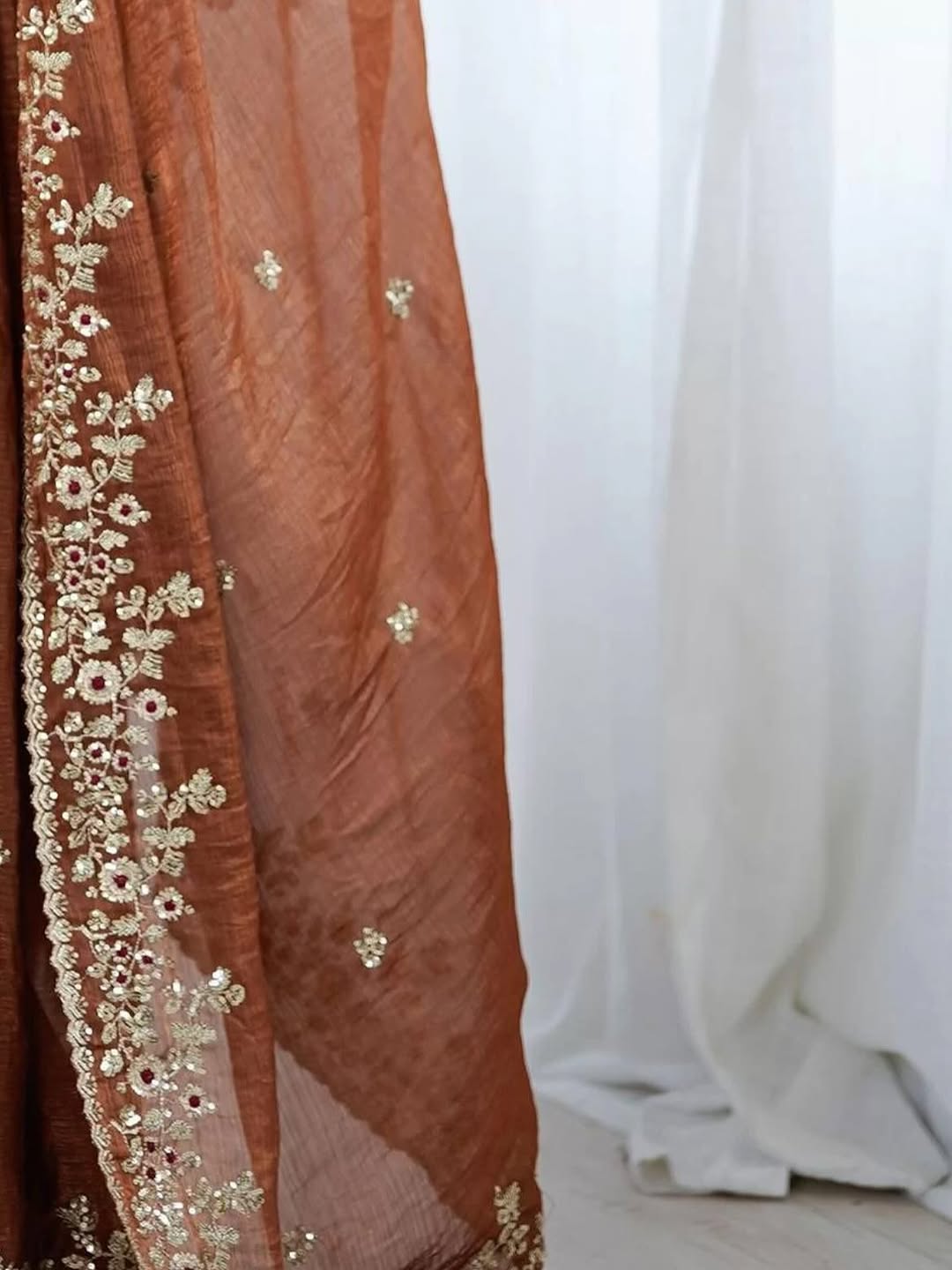 Premium Soft Fendy Chiffon Silk Saree with Embroidery Sequins Work and Thread Work