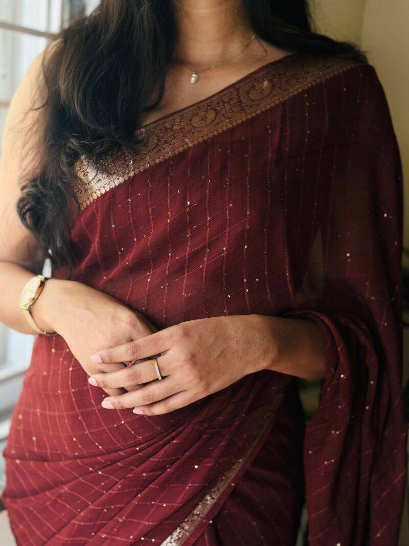 CHOCOLATE BROWN Color Viscose Georgette Saree