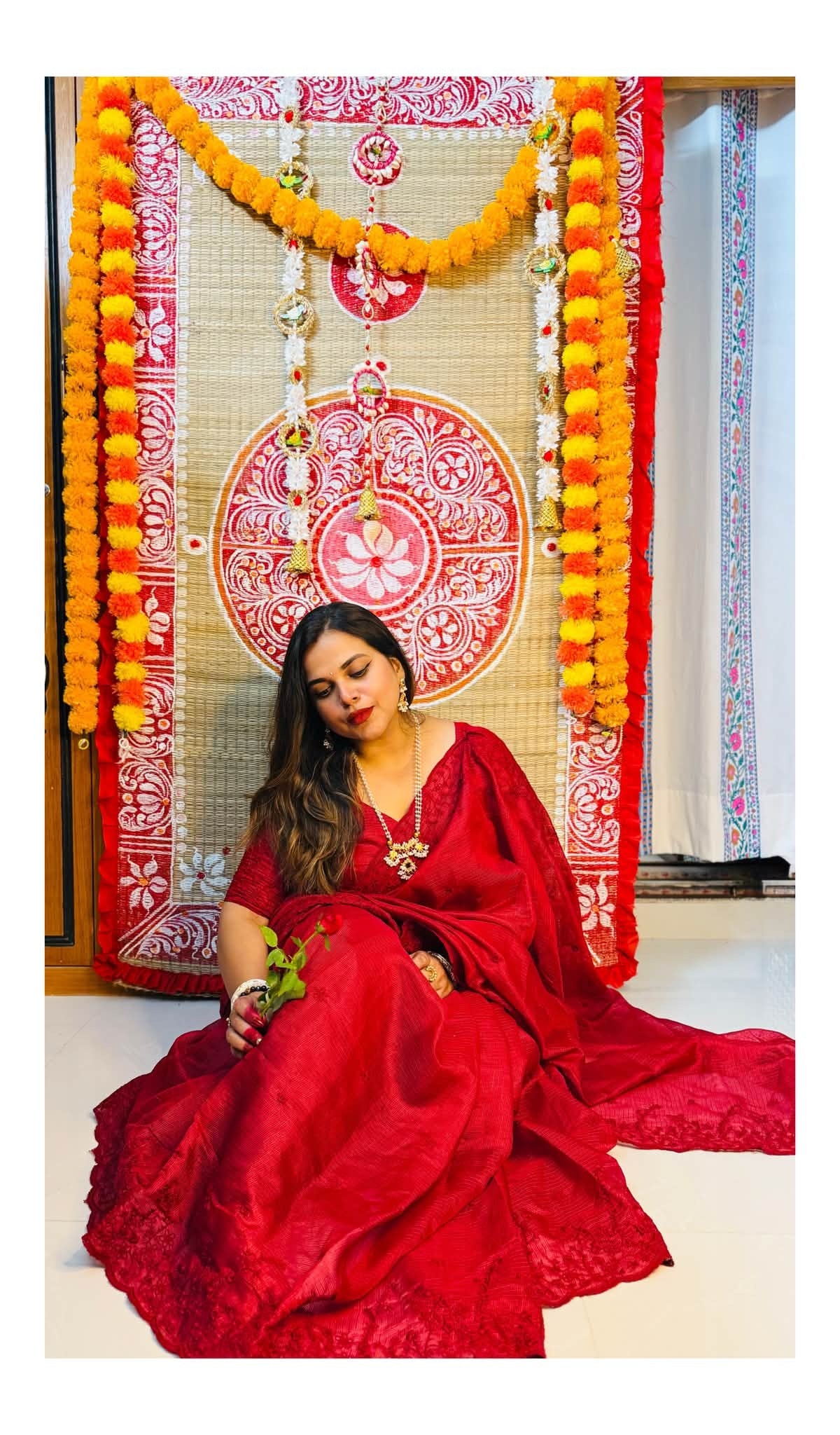 RUBY RED Industrial Kota Chex Embroidery Saree