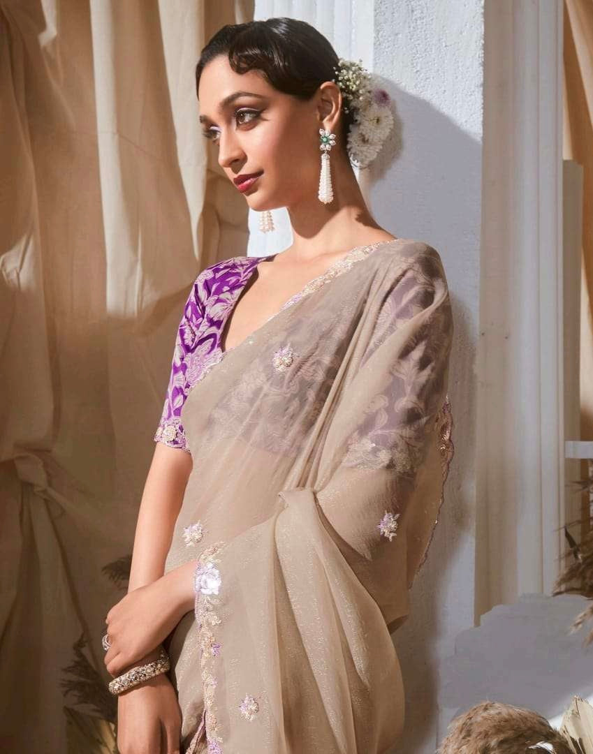 Premium Tissue Silk Saree with coding work & multi colour sequins