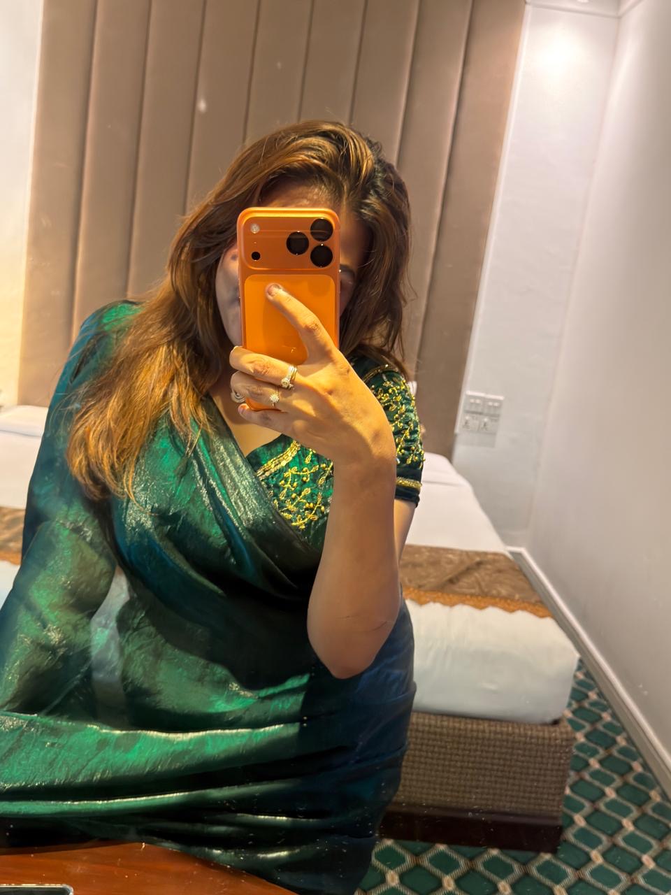 EMERALD GREEN Stardust Satin Saree