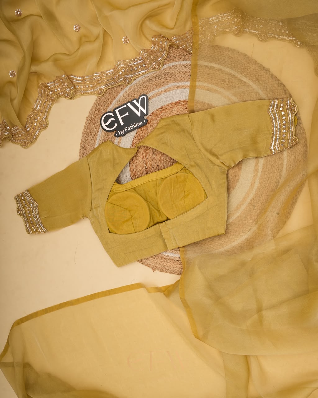 CHARTREUSE OLIVE Color Tissue Chiffon Saree