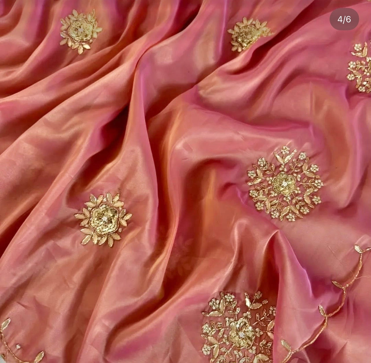 Soft Blush Pink and Faded Gold Dual Toned Tissue Silk Saree