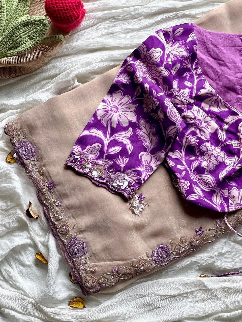 WARM BEIGE Color Premium Tissue Silk Saree
