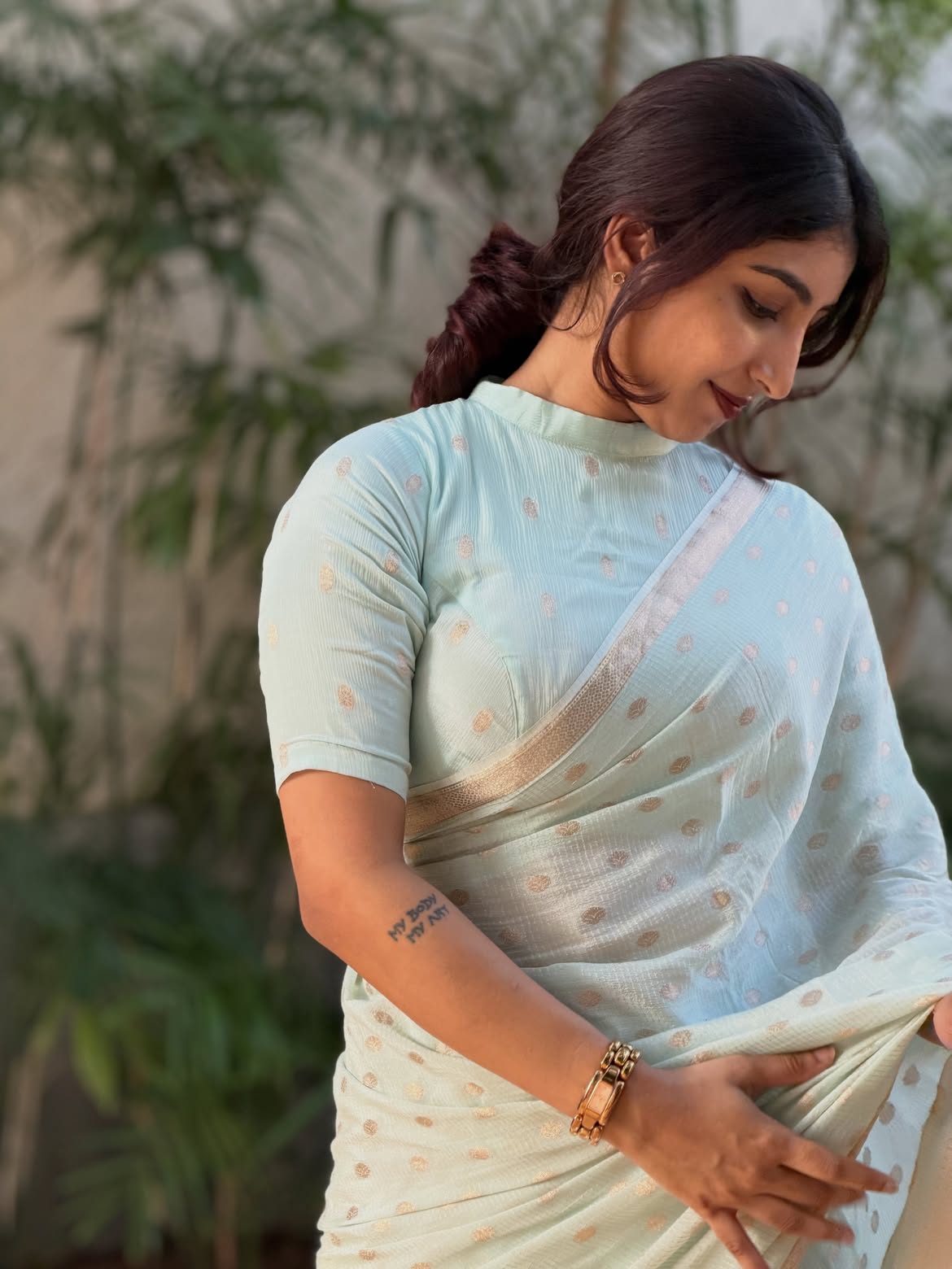 PASTEL BLUE Color Pure Chinnon Viscose Saree