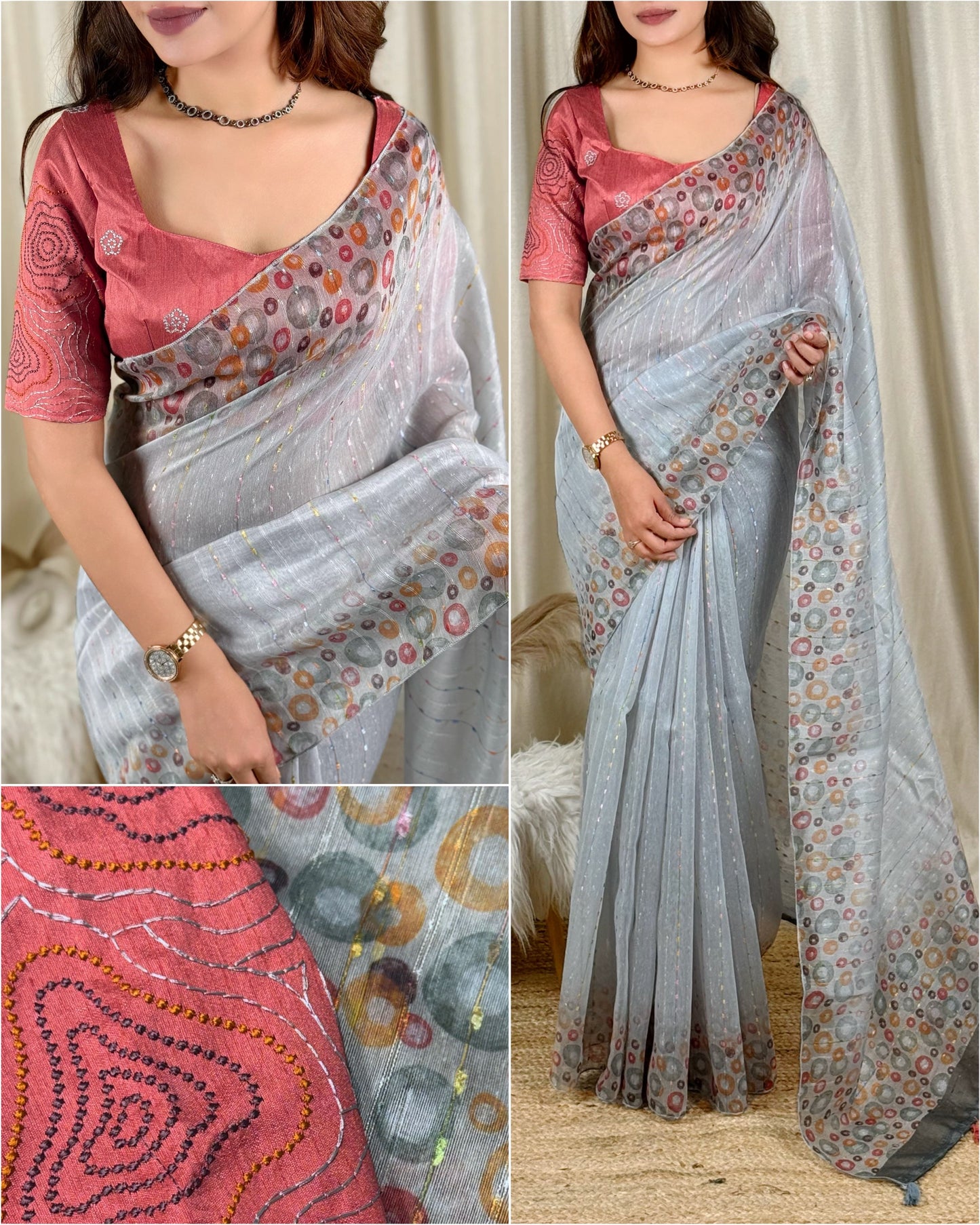 SILVER GREY Color Modal Cotton Saree