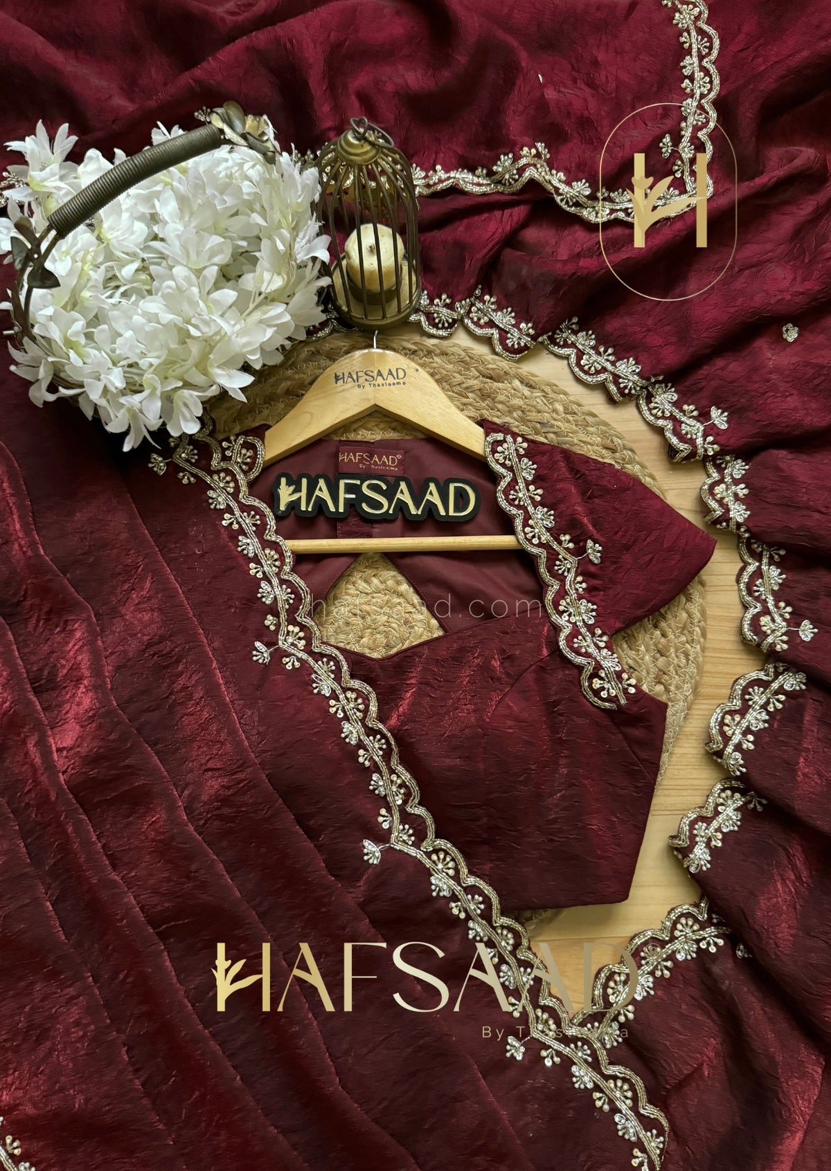 Richness of MAROON RED, the mystery of BLACK Crushed Fendi Silk Saree Featuring a constellation of pearl and sequin work