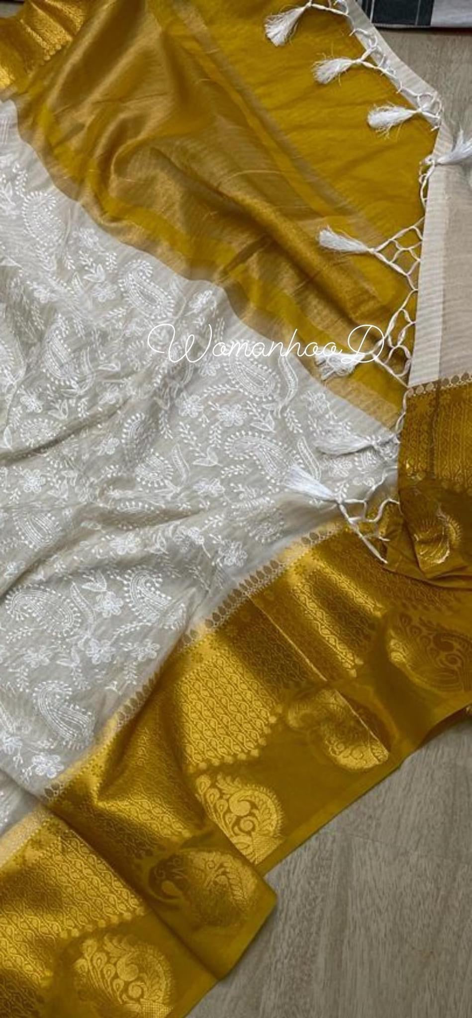 Georgette Saree Chikankari work combine with Fancy Design Pallu and Border