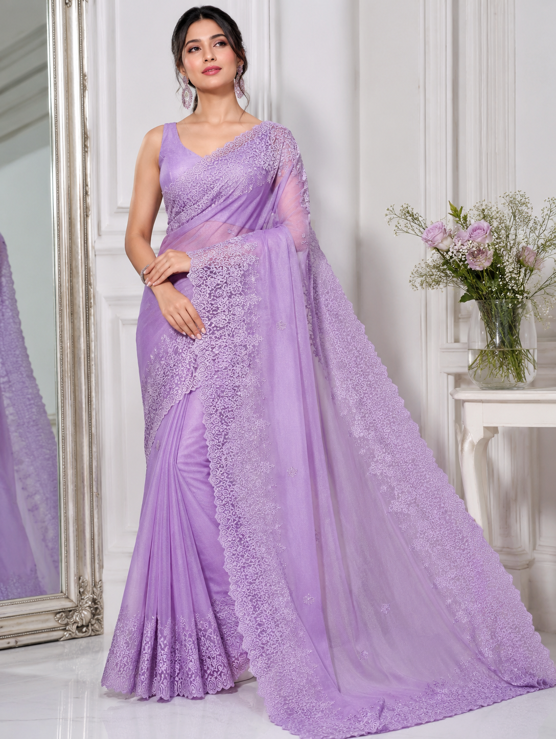 LAVENDER Color Organza Silk Saree