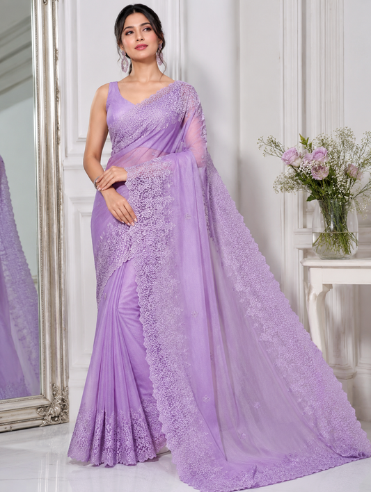 LAVENDER Color Organza Silk Saree