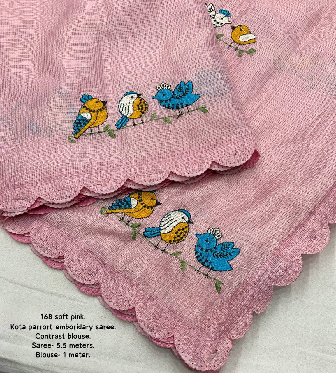 Soft PINK Color Kota Silk Saree with Bird Style Embroidery