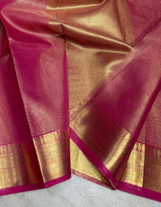 METALLIC DARK PINK Soft Banarasi Tissue Saree, Heavy Weaving Jacquard Border and Heavy JARI LINING Allover the Saree