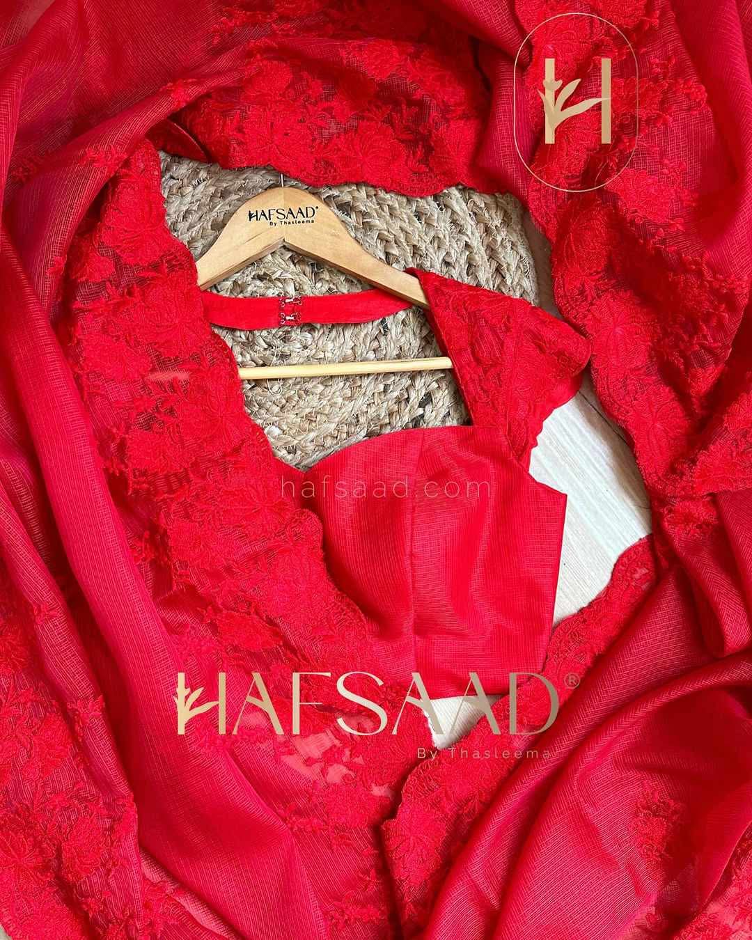 Premium Kota Silk Saree with embroidery work & with blouse piece (Vermilion Red)