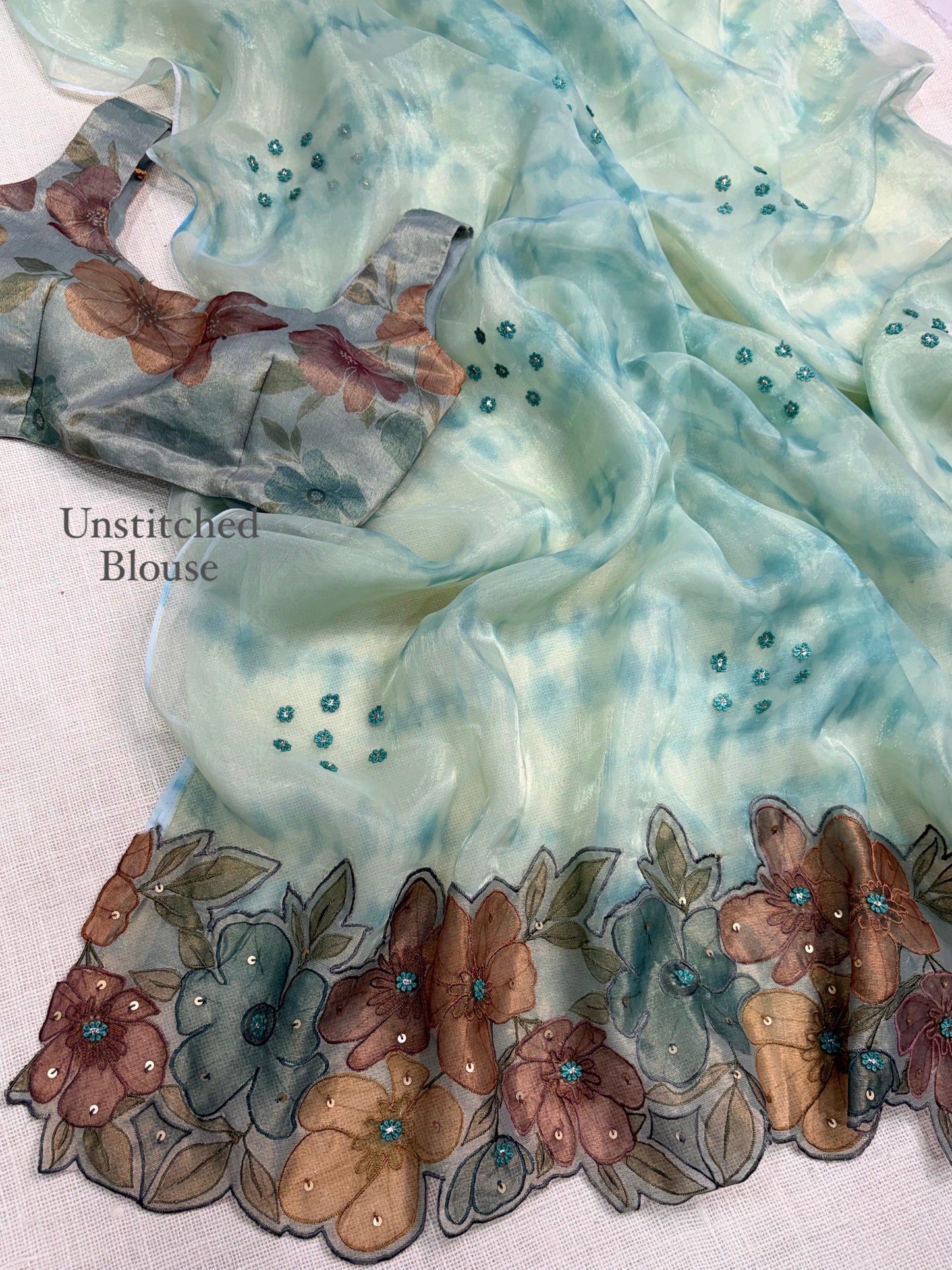 PASTEL AQUA COLOR Pure Glass Tissue Designer Saree