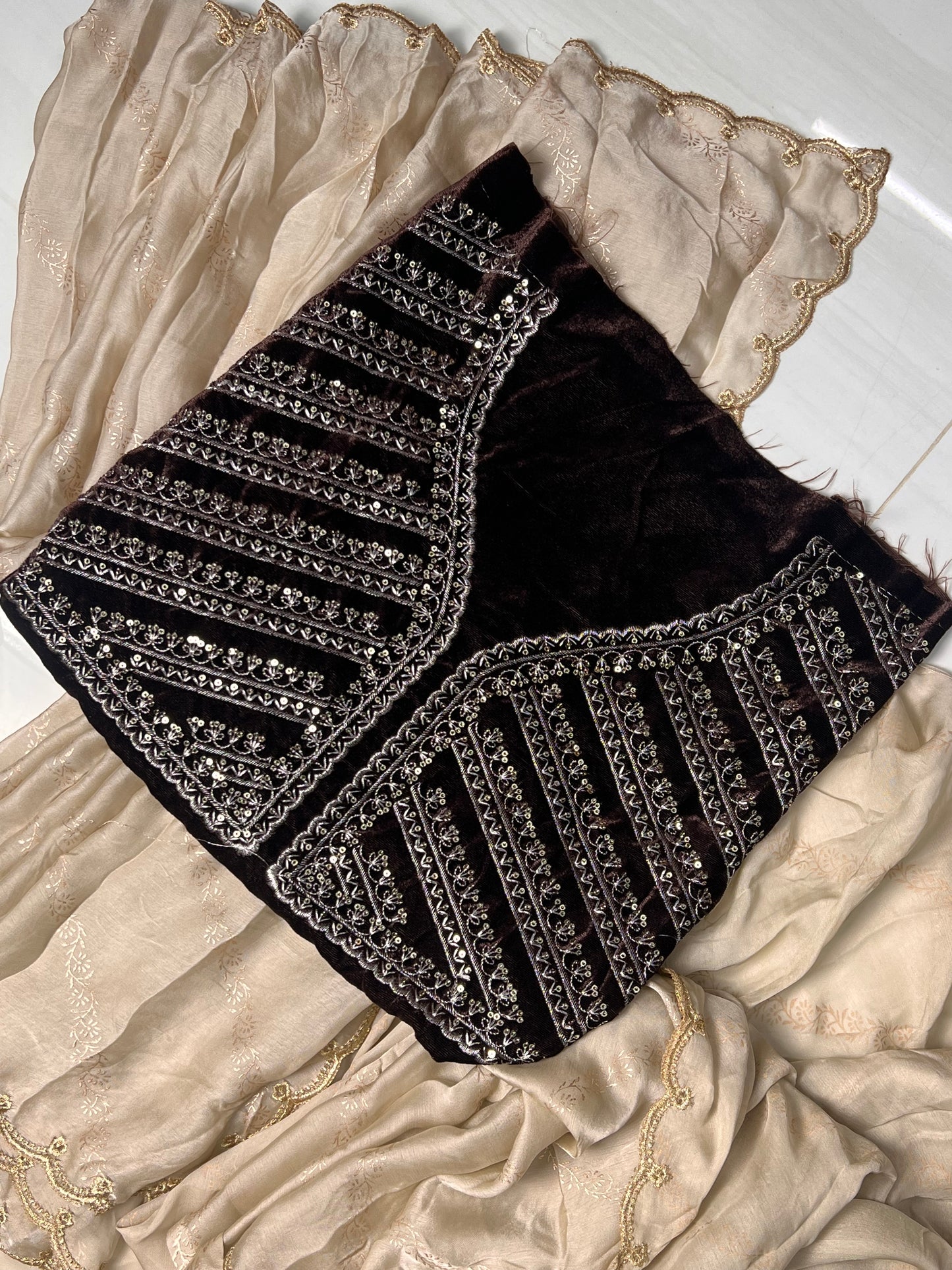 Satin Chiffon Saree with Allover Foil Print Embroidery Work Aacro Border