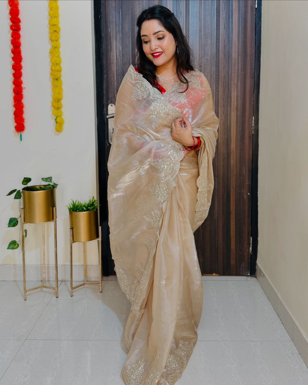 Organza sequins embriodery saree