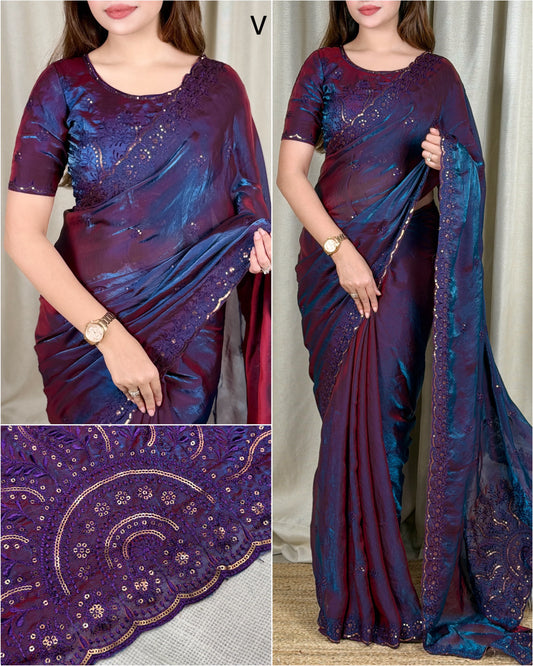 Dual Toned Fendi Satin Sare with sequins & thread embroidery