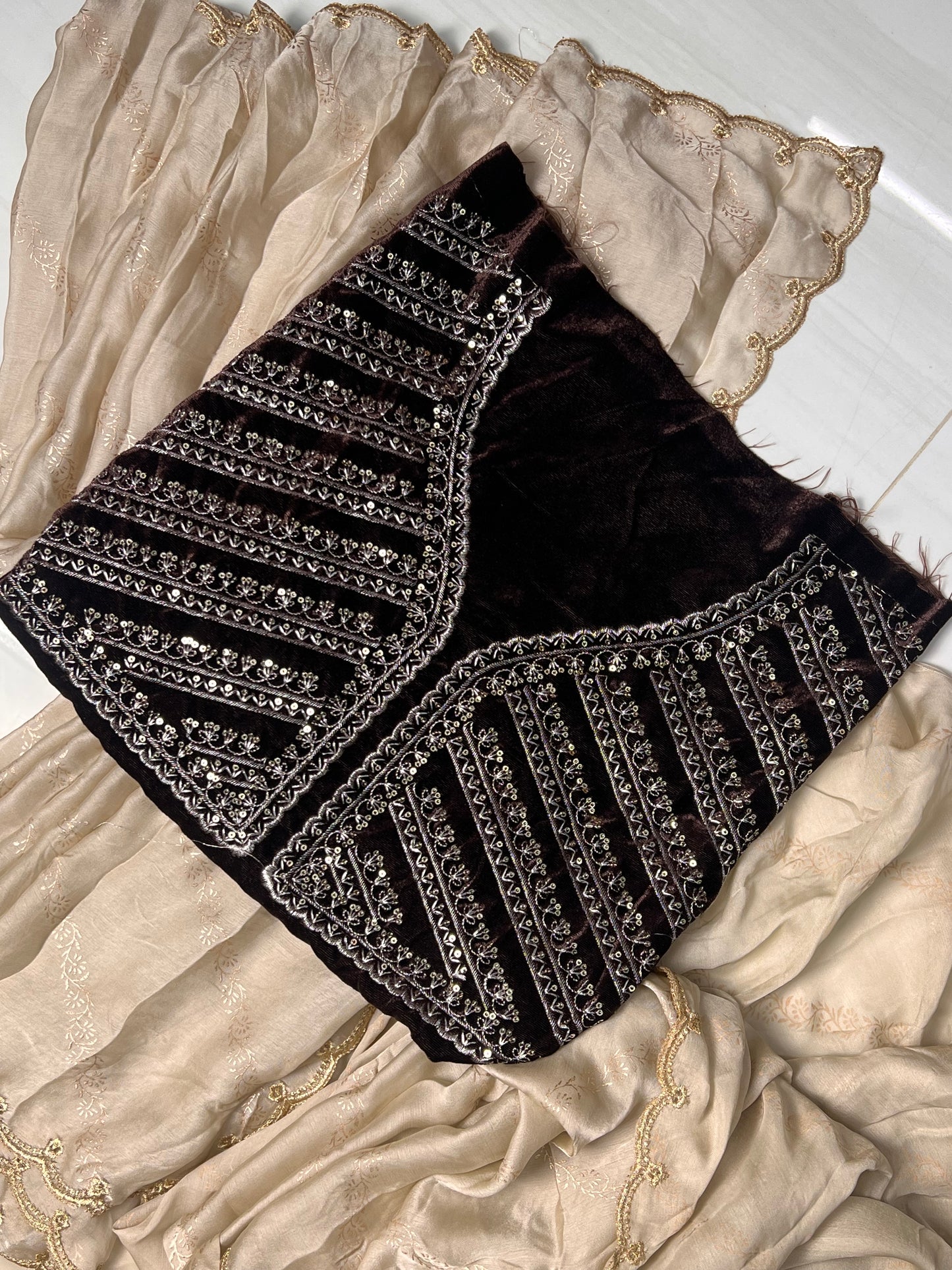 Satin Chiffon Saree with Allover Foil Print Embroidery Work Aacro Border