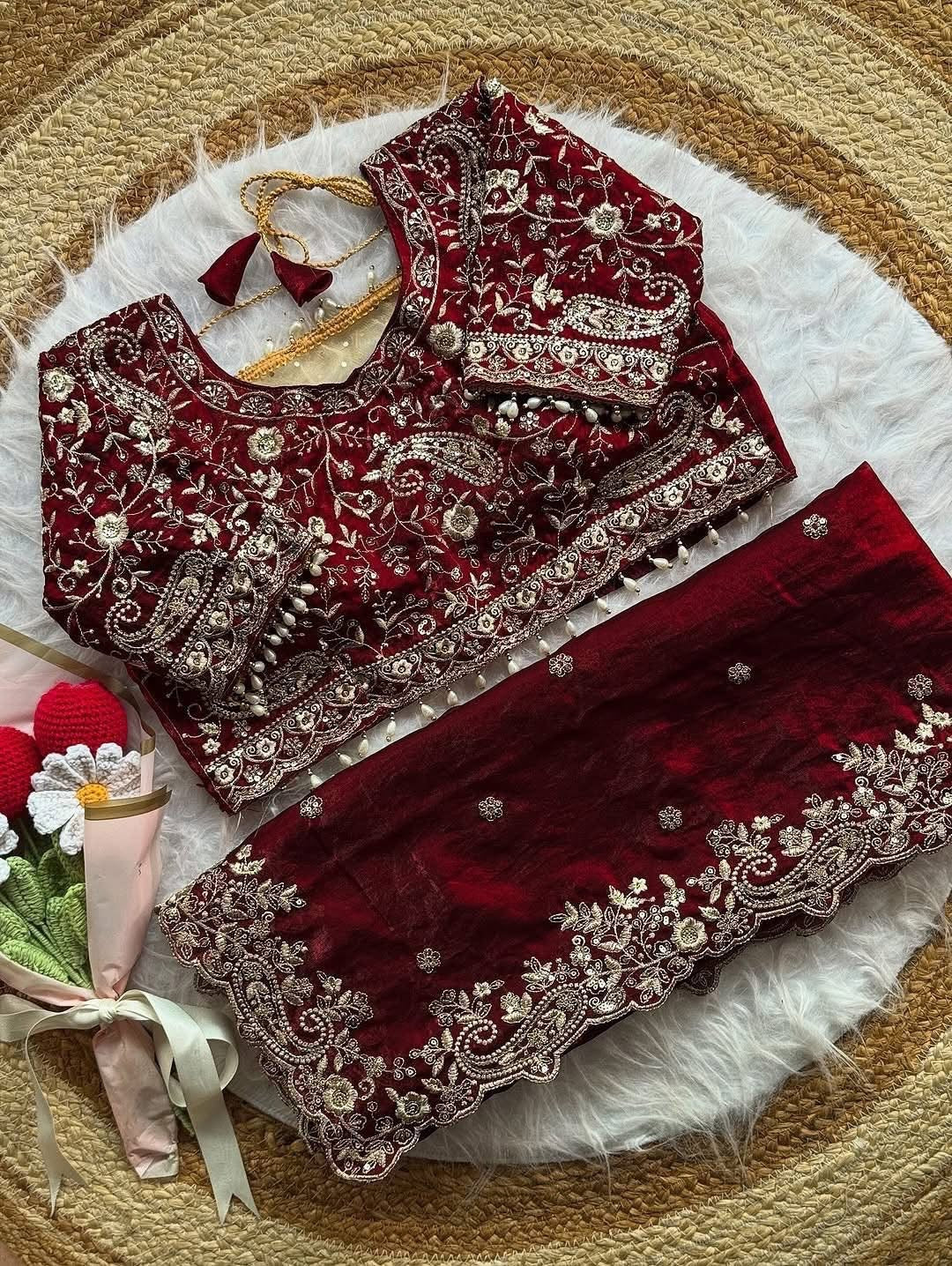 Maroon space silk embroidery saree