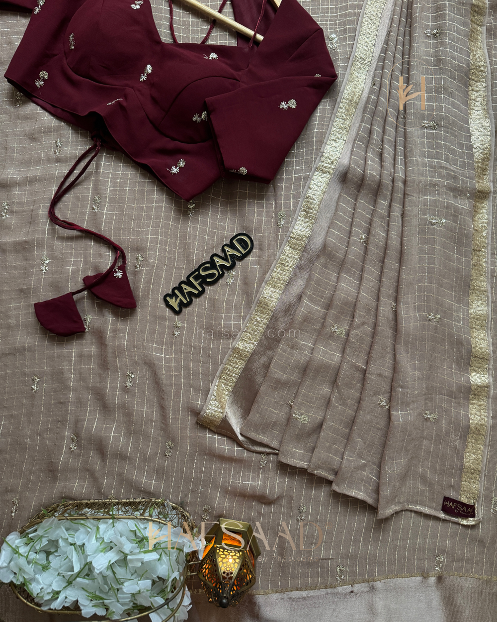 SIMPLY TAUPE Viscose Georgette Saree Satin Border