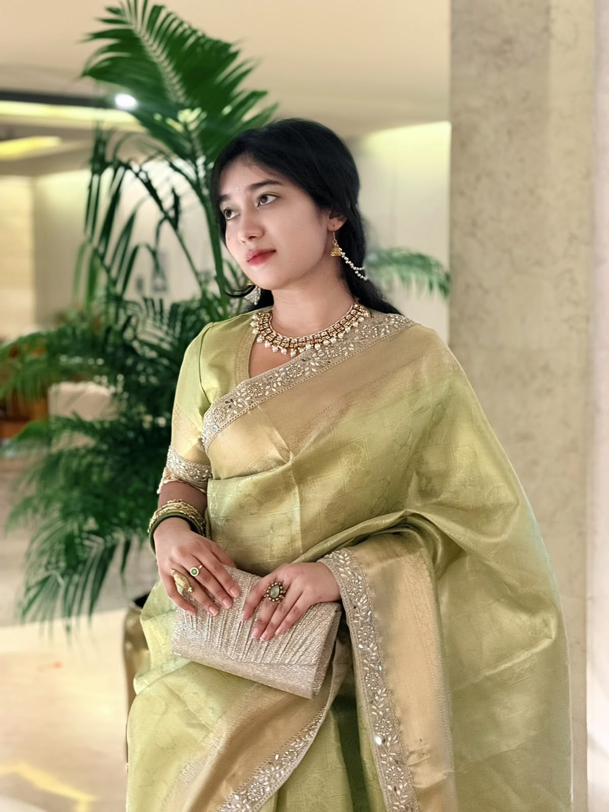 FROSTING PISTACHIO COLOR Soft Banarasi Tissue Silk Saree