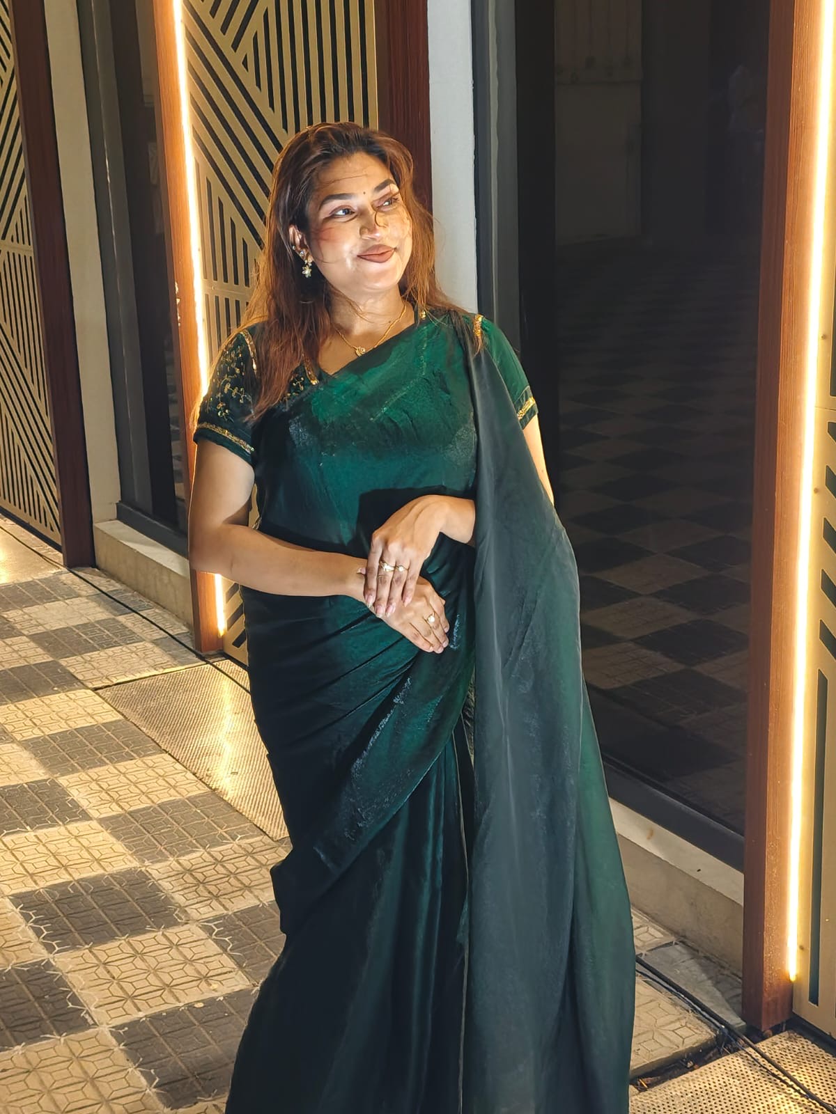 EMERALD GREEN Stardust Satin Saree