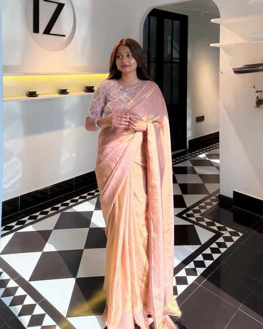 Space Soft Silk Saree With Handwork Blouse pcs