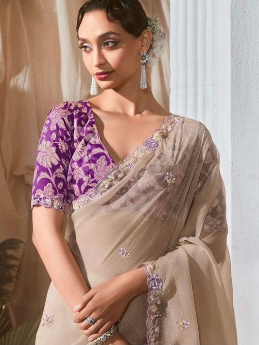 Premium Tissue Silk Saree with coding work & multi colour sequins