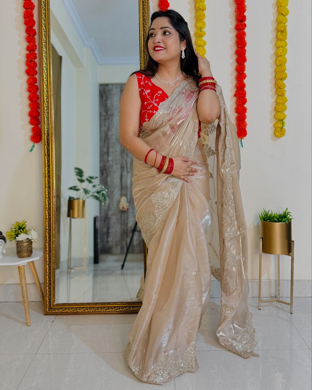 Organza sequins embriodery saree