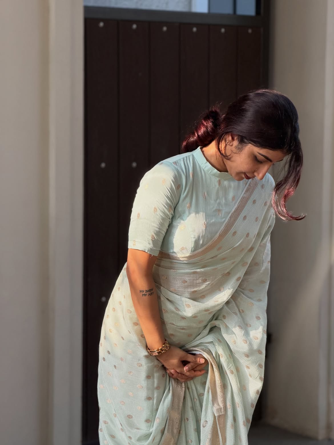 PASTEL BLUE Color Pure Chinnon Viscose Saree