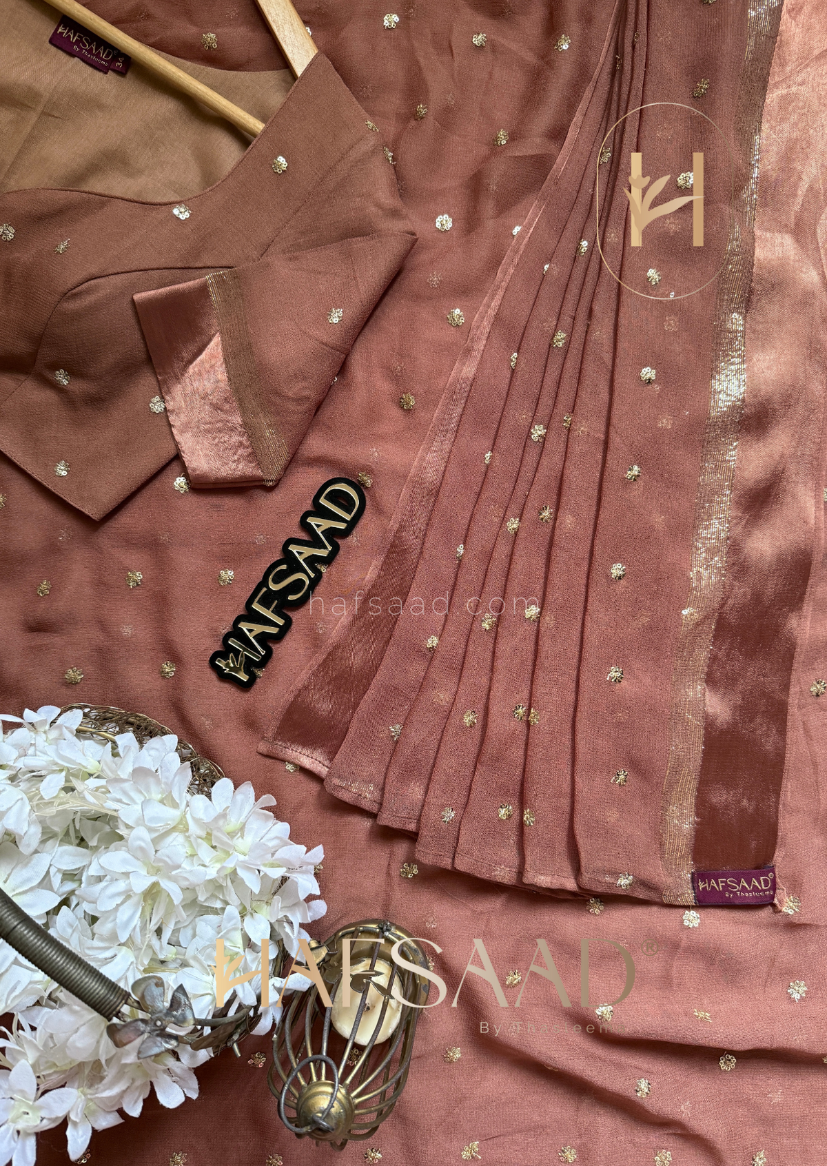 PEACHED COFFEE Color Viscose Georgette Saree