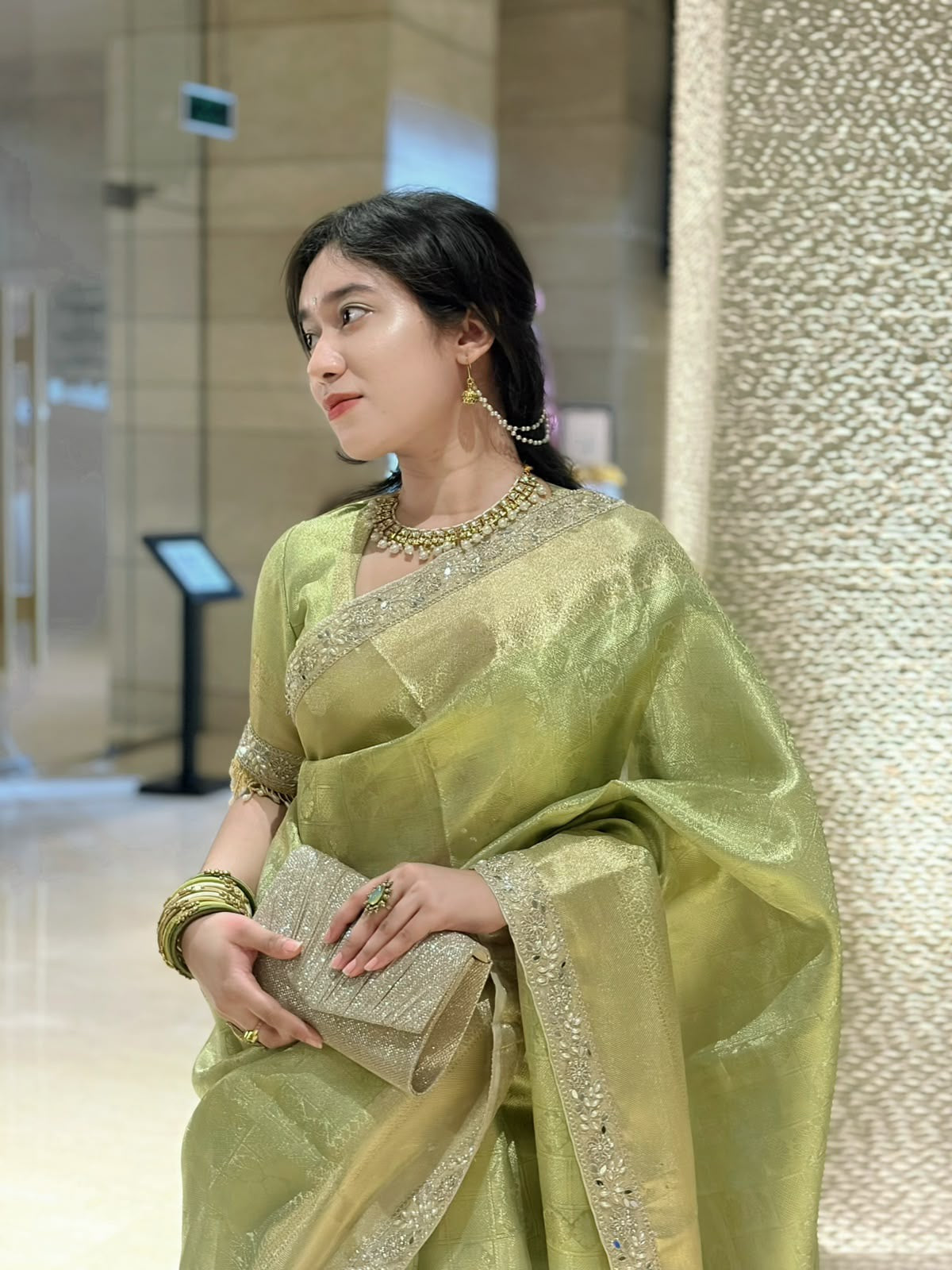 FROSTING PISTACHIO COLOR Soft Banarasi Tissue Silk Saree