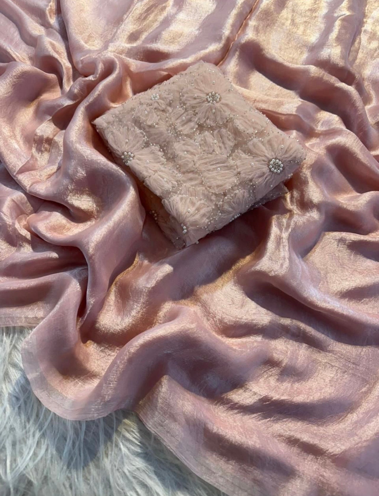 LIGHT BLUSH PINK Color Premium Fendi Silk Plain Saree